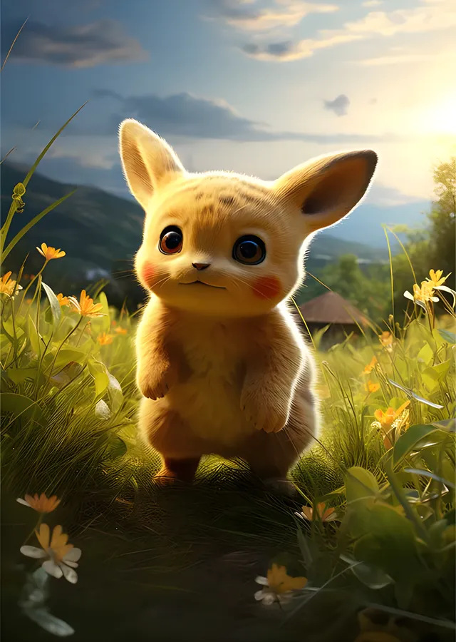Pikachu - Çiçekli Vadide Gün Işığı metal tablo