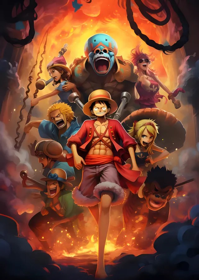 One Piece - Alevler İçinde Mürettebat metal tablo