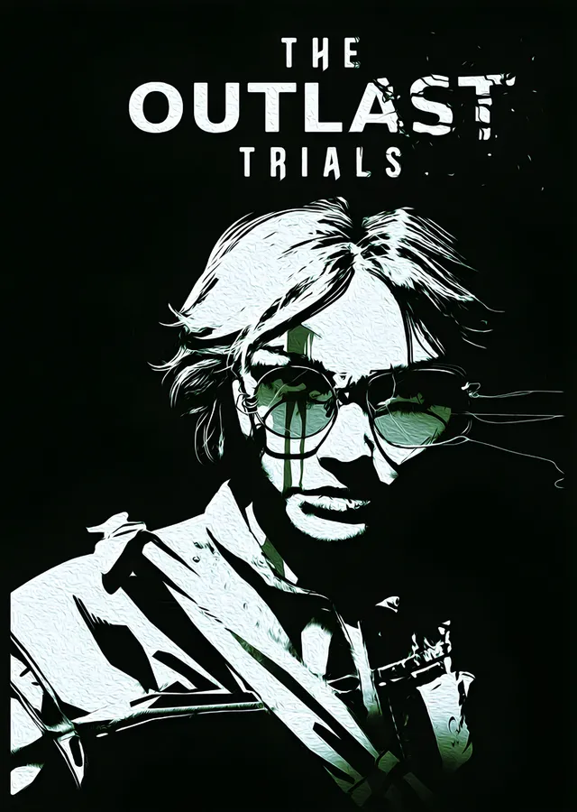 The Outlast Trials: Beyaz Konturlu Gözlüklü Adam metal tablo