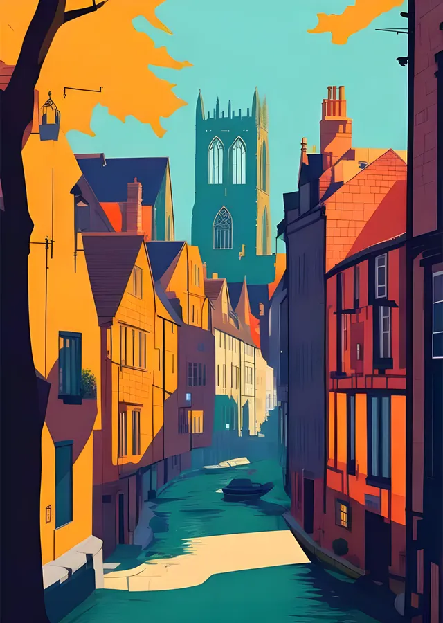 The Shambles York - Düz Tasarım Sokak Manzarası metal tablo