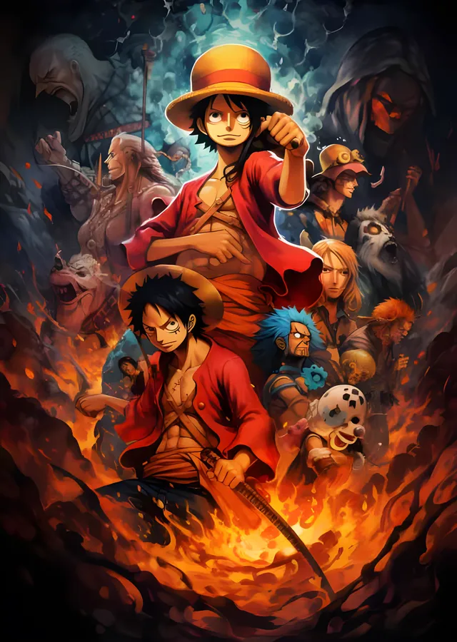 One Piece - Alevler İçinde Mürettebat Panosu metal tablo