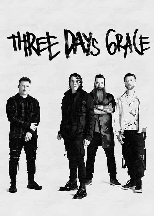 Three Days Grace - Beyaz Zemin metal tablo