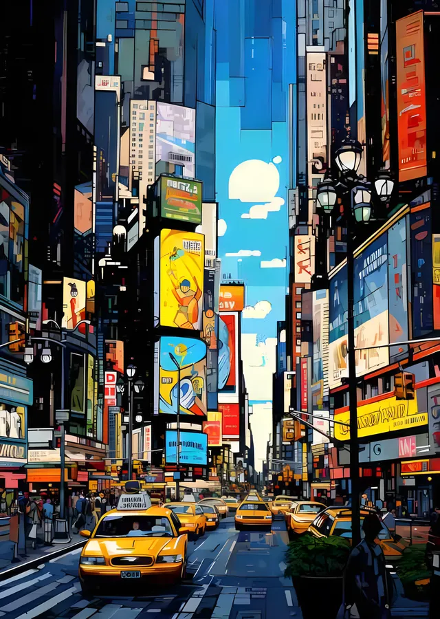Times Square - Sarı Taksiler ve Neon Panolar metal tablo