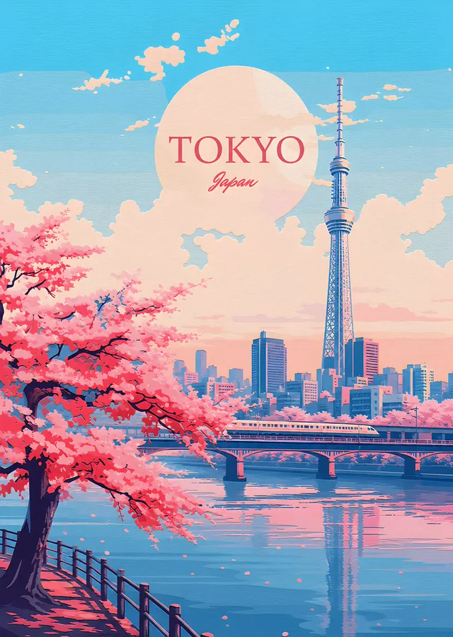 Tokyo: Kiraz Çiçekleri Ardında Skytree metal tablo