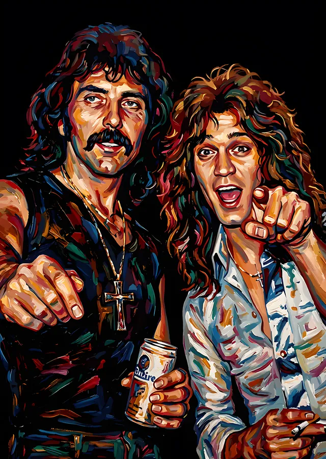 Tony Iommi ve Eddie Van Halen metal tablo