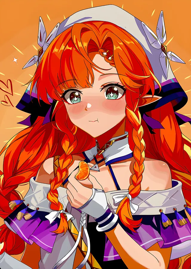 Turuncu Zeminde Mandalina Yiyen Anime Kız metal tablo