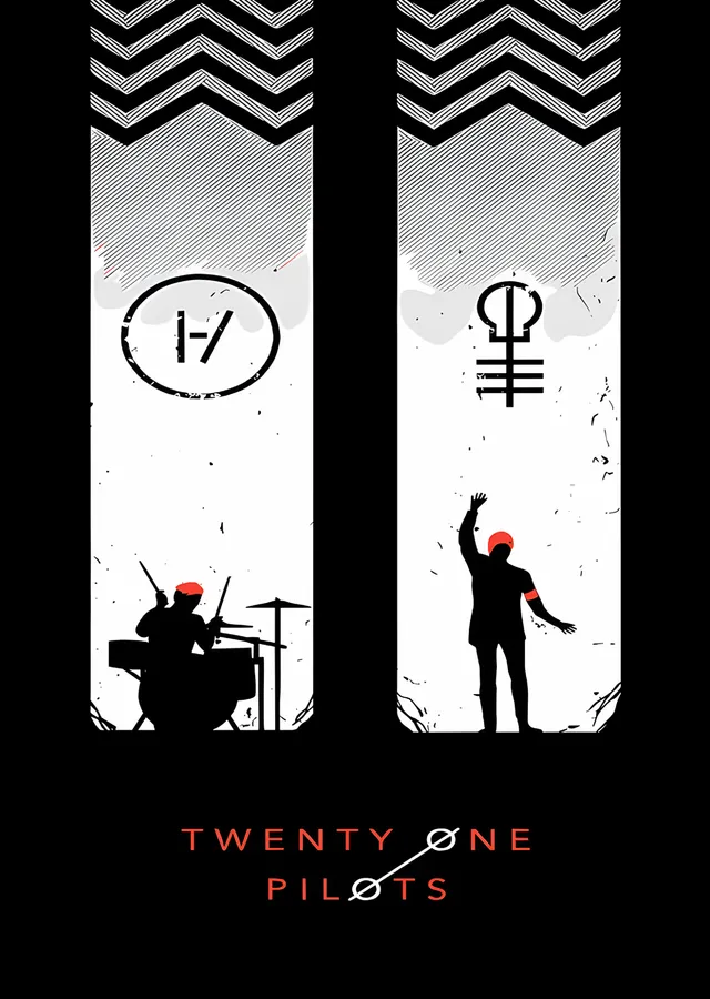 Twenty One Pilots: Siyah Beyaz İkili Silüet metal tablo