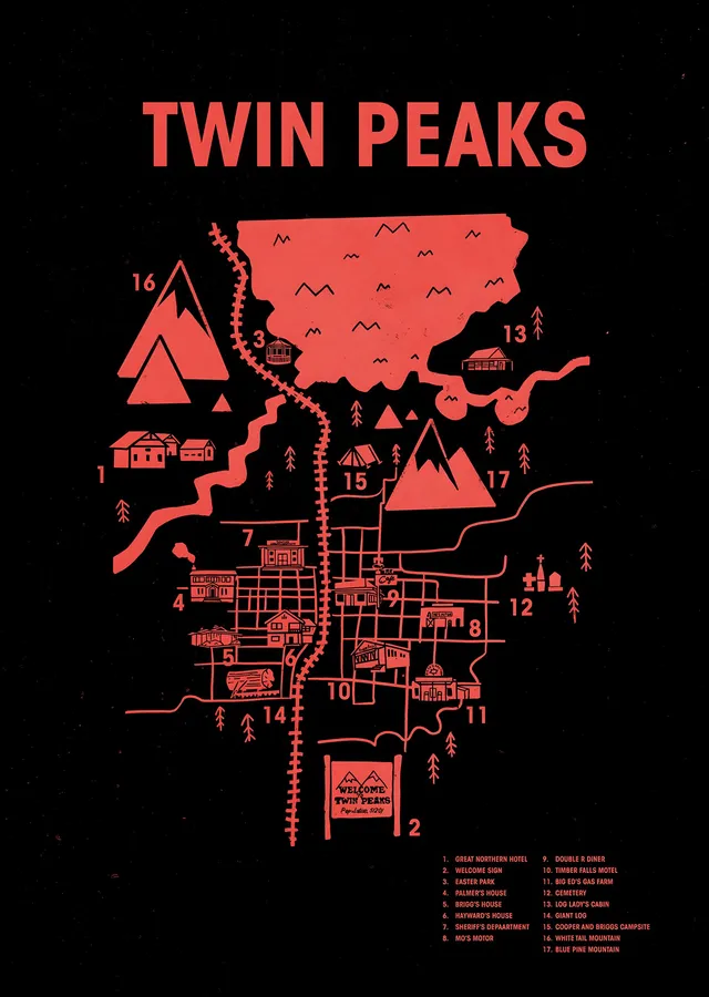 Twin Peaks - Kırmızı Kasaba Haritası metal tablo