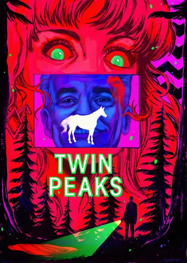 Twin Peaks - Neon Ormanda Beyaz At metal tablo