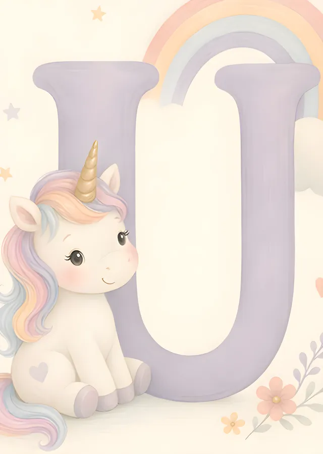 U Harfi ve Unicorn metal tablo