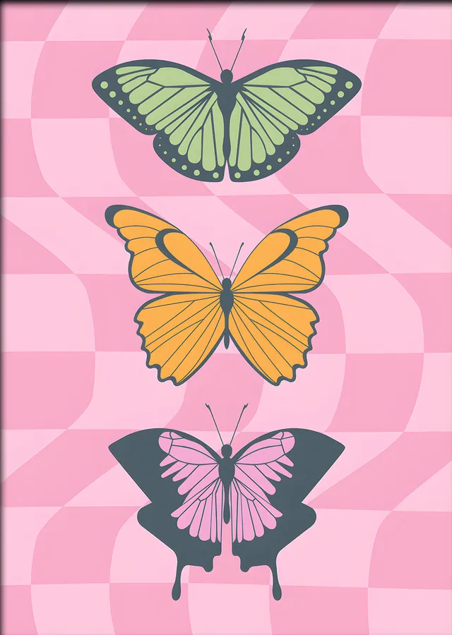Üç Kelebek Dama Zemin metal tablo