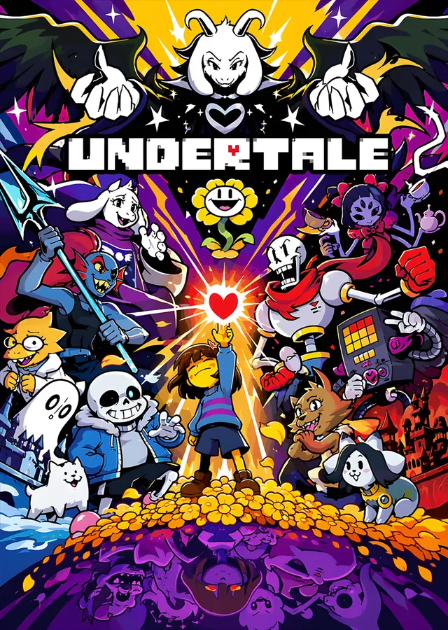 Undertale: Altın Yığında Karakter Kalabalığı metal tablo