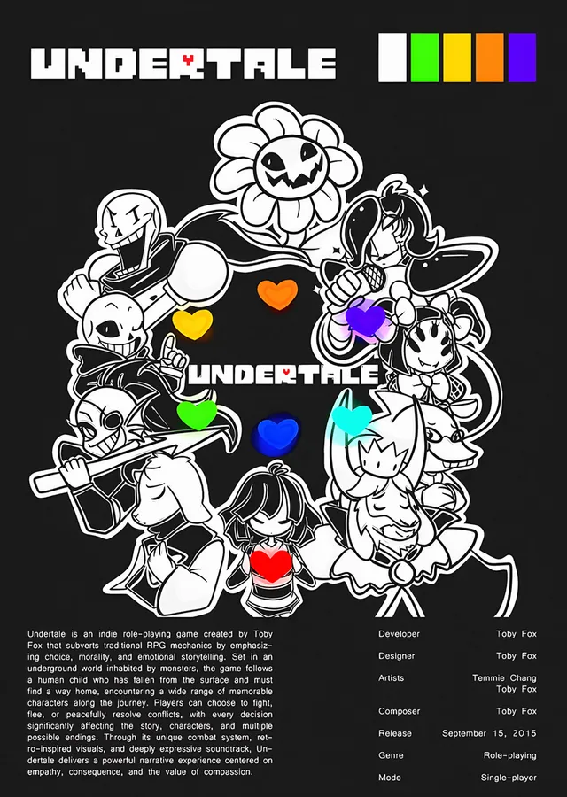 Undertale: Beyaz Konturlu Karakter Kolajı metal tablo