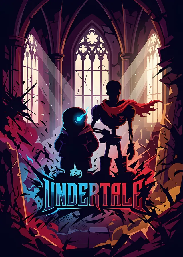 Undertale: Kilise Penceresinde Sans ve Papyrus metal tablo