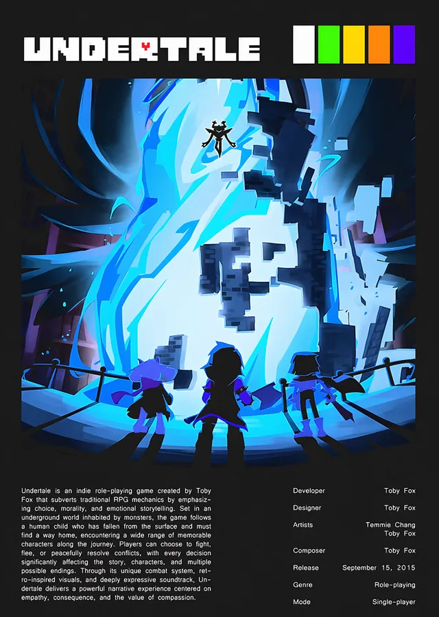 Undertale: Mavi Işıkta Silüetler ve Künye metal tablo