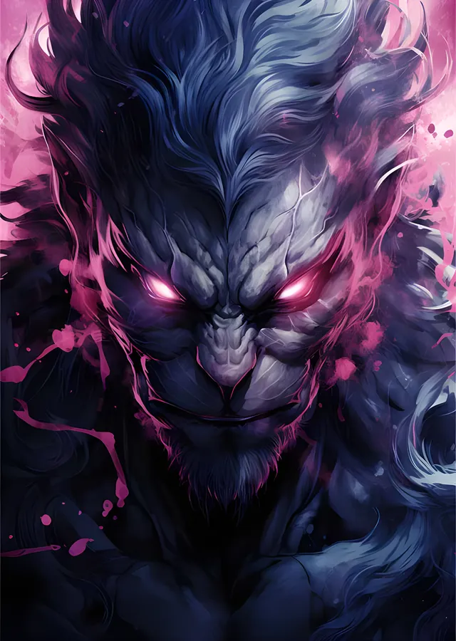 Karanlık Oni - Pembe Bakış ve Mürekkep Sıçraması metal tablo