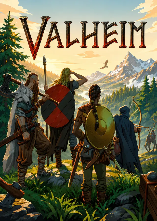 Valheim: Vadiye Bakan Viking Ekibi metal tablo