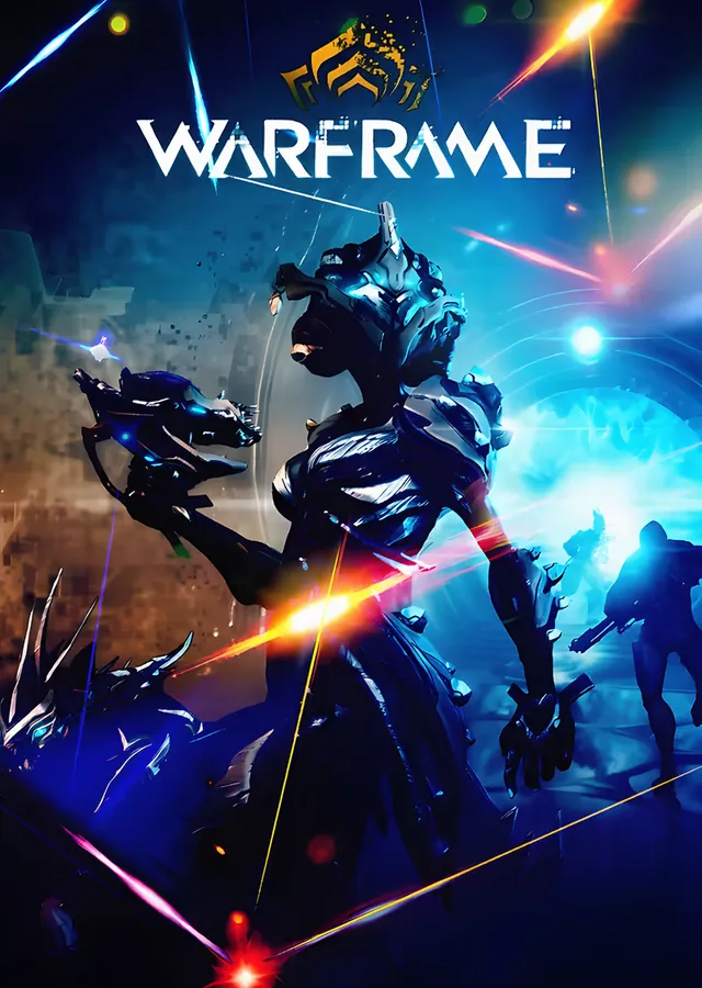 Warframe: Mavi Enerjide Zırhlı Savaşçı metal tablo
