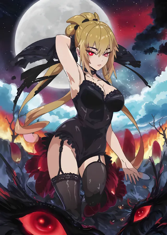 Dolunay Altında Kara Kanatlı Anime Kız metal tablo