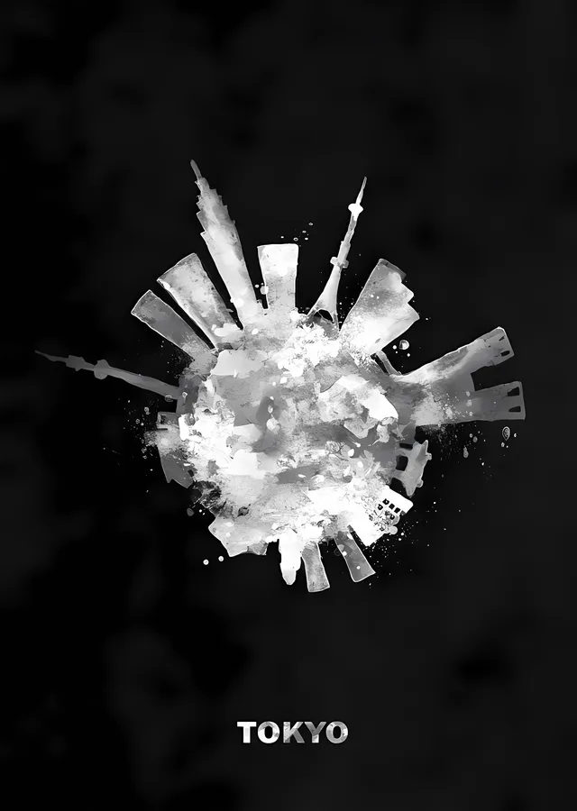 Tokyo - Beyaz Suluboya Dairesi metal tablo