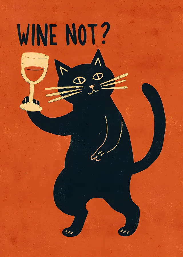 Wine Not? Şarap Kadehli Kedi metal tablo