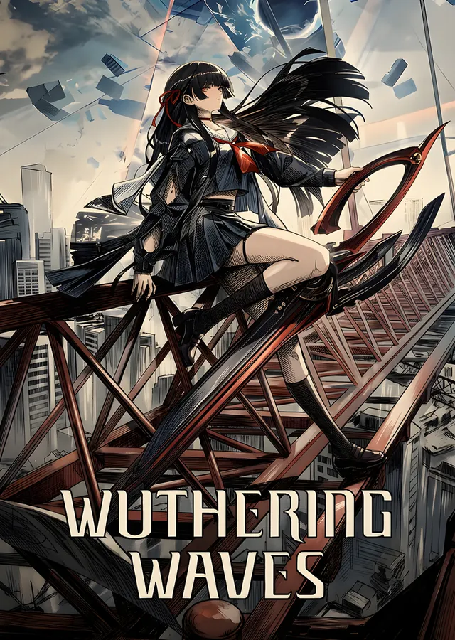 Wuthering Waves: Enkazda Kara Kanatlı Karakter metal tablo