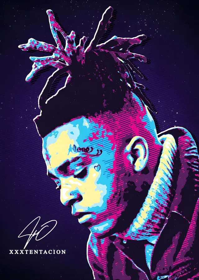 XXXTENTACION - Mor ve Mavi Tonlarında Dreadlock'lu Portre metal tablo