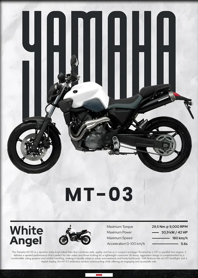 Yamaha MT-03 Beyaz metal tablo