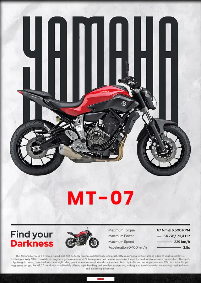 Yamaha MT-07 Kırmızı metal tablo