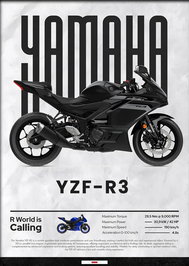 Yamaha YZF-R3 Siyah metal tablo