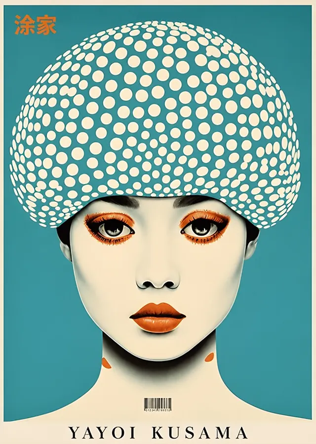 Yayoi Kusama Portresi - Puantiye Grafik metal tablo