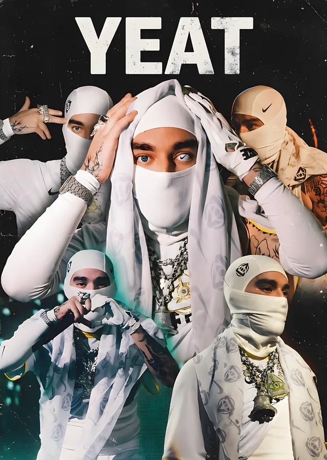 Yeat: Beyaz Kolaj metal tablo