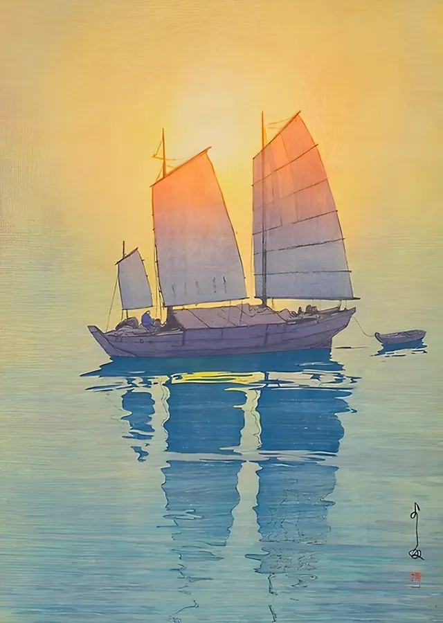Yelkenliler - Hiroshi Yoshida metal tablo