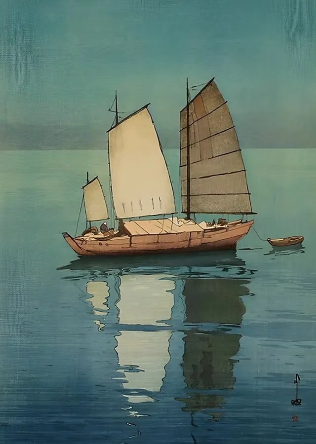 Yelkenliler: Sisli Liman - Hiroshi Yoshida metal tablo