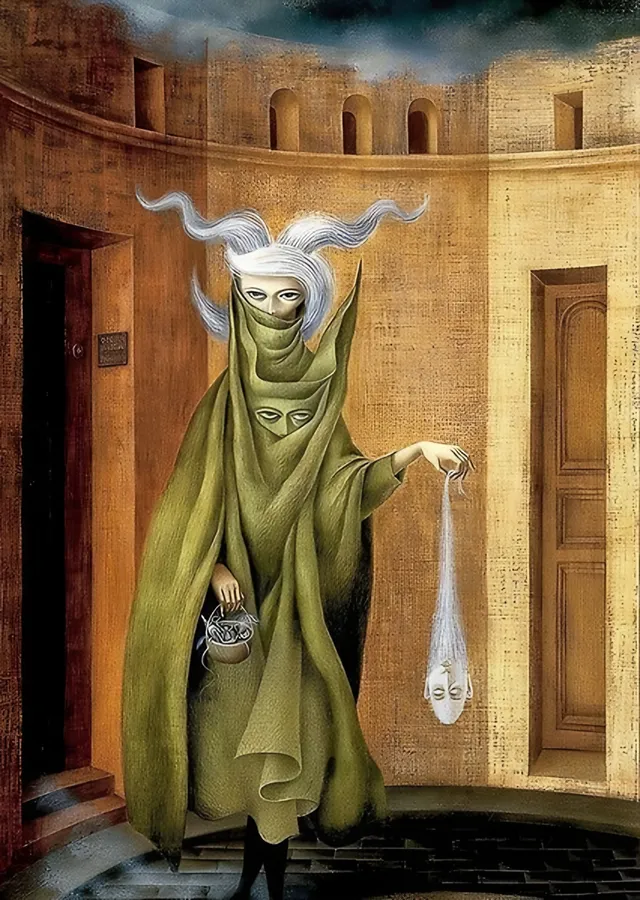 Yeşil Pelerinli Figür - Leonora Carrington metal tablo