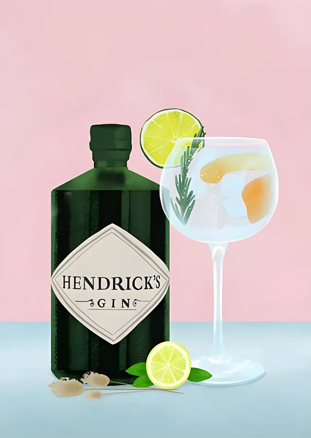Yeşil Şişe Gin Tonik - Pembe Zemin metal tablo