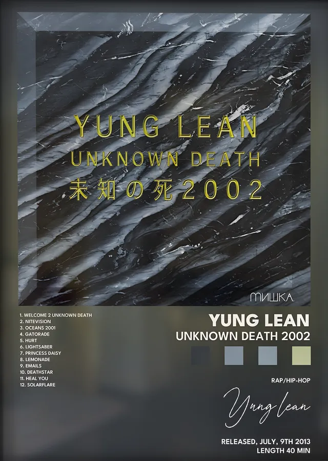Yung Lean: Unknown Death 2002 metal tablo