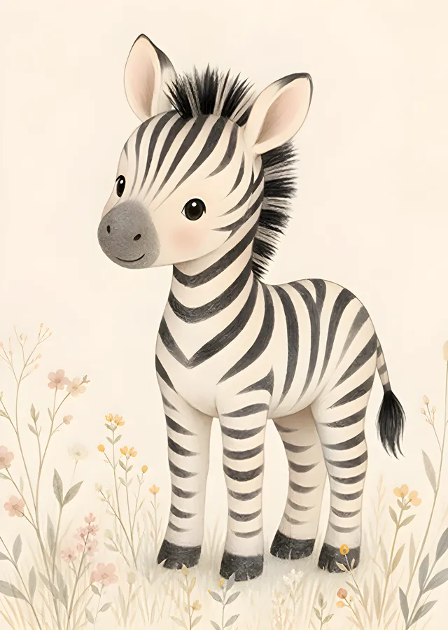 Zebra Yavrusu - Kır Çiçekleri metal tablo