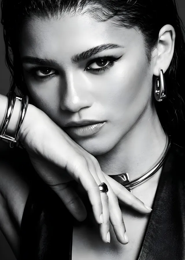 Zendaya - Siyah Beyaz Portre metal tablo