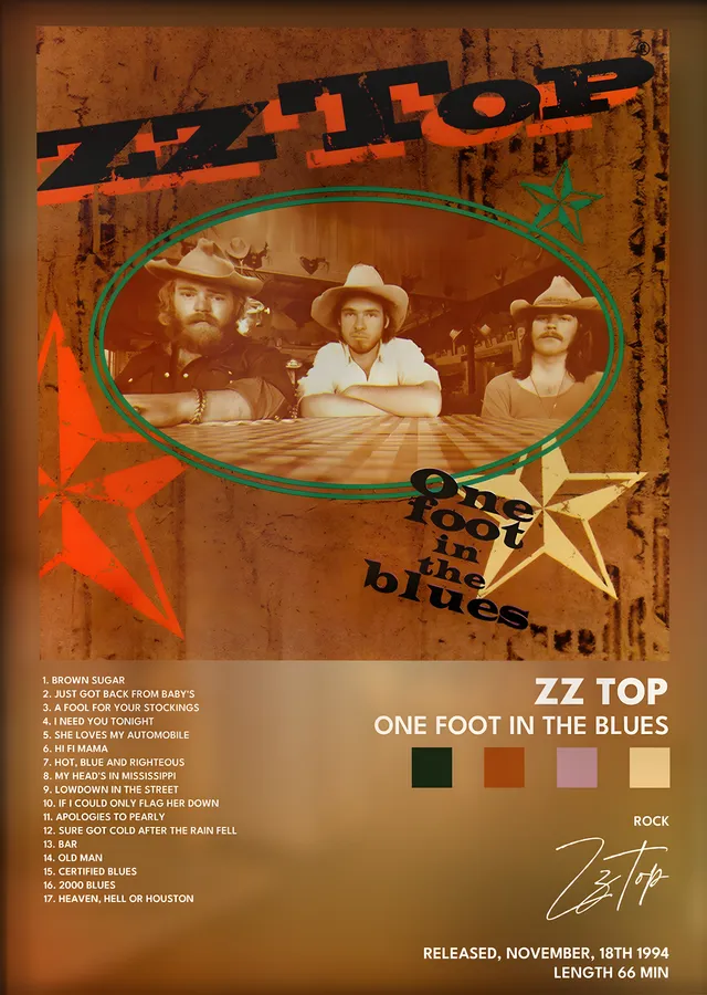 ZZ Top: One Foot in the Blues metal tablo
