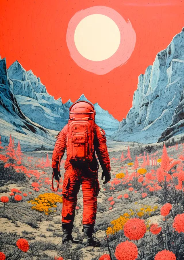Uzayda Bir Astronot: Kırmızı Manzara metal tablo