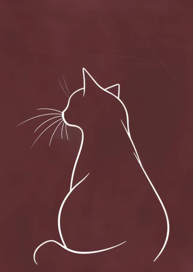Bordo Minimalist Kedi Silueti metal tablo