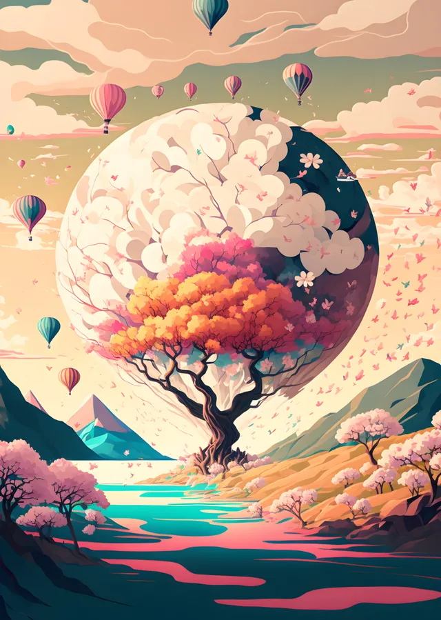 Renkli Ağaç ve Balonlar metal tablo