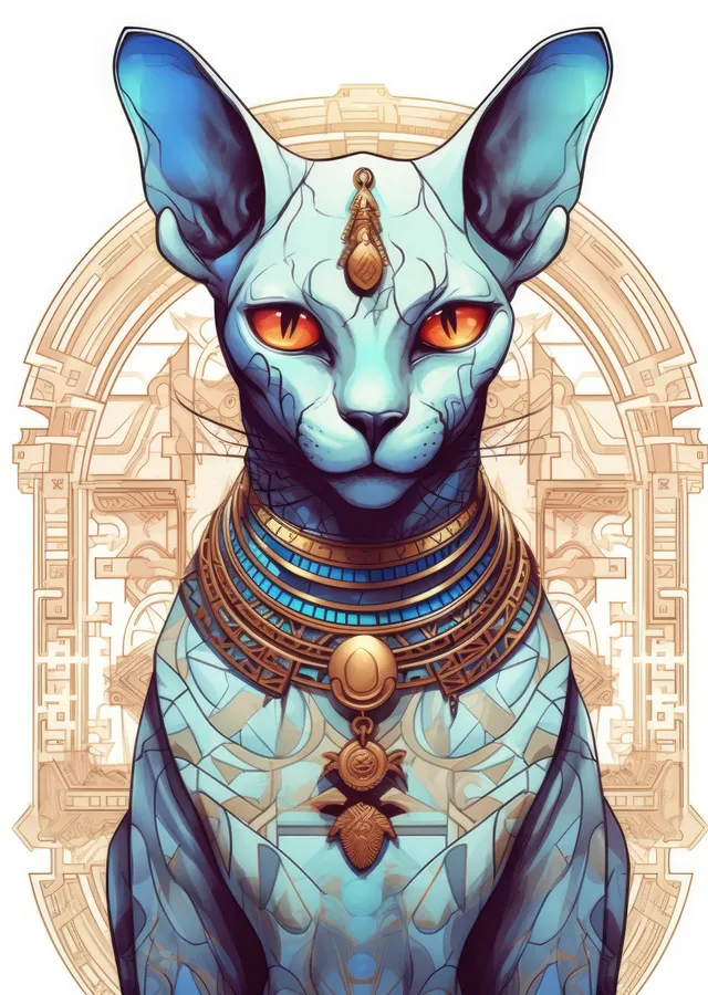 Mavi Kedi: Antik Mısır Temalı Sanat Eseri metal tablo