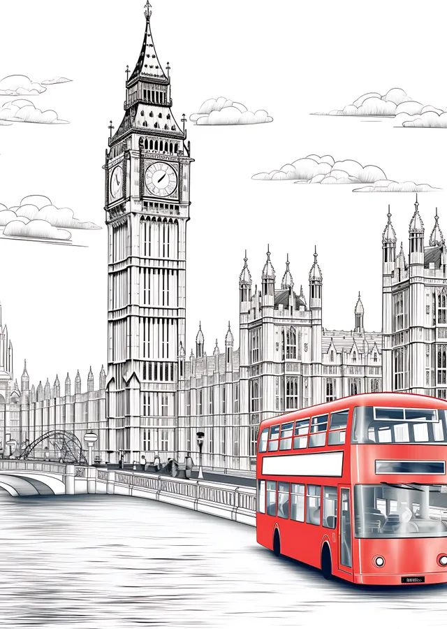 Londra Manzarası: Big Ben ve Kırmızı Otobüs metal tablo