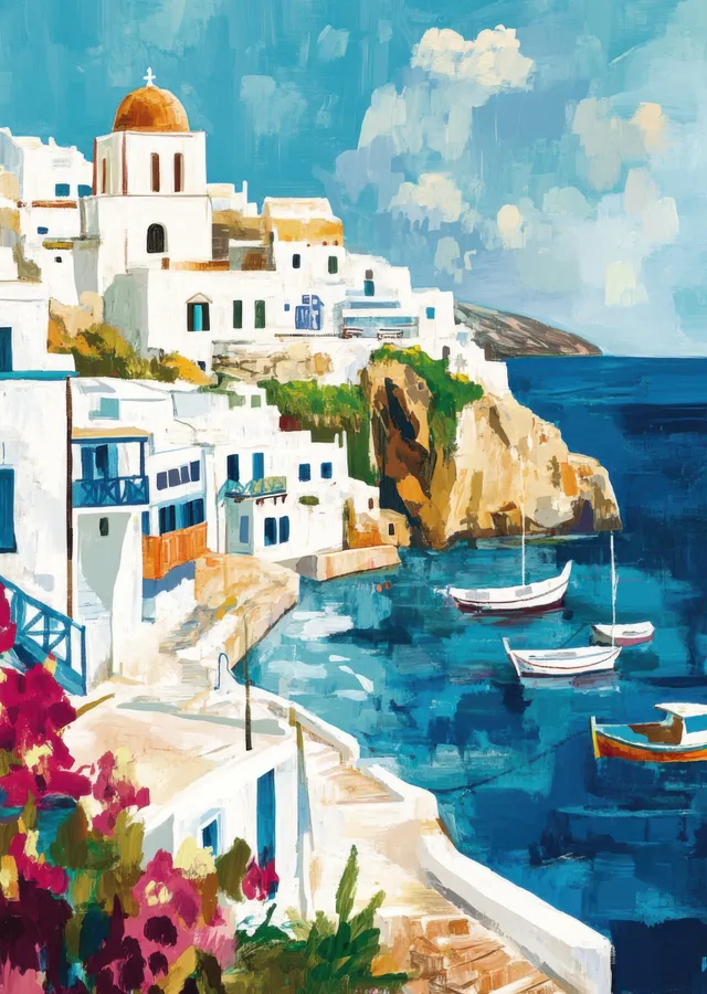Santorini Adası metal tablo