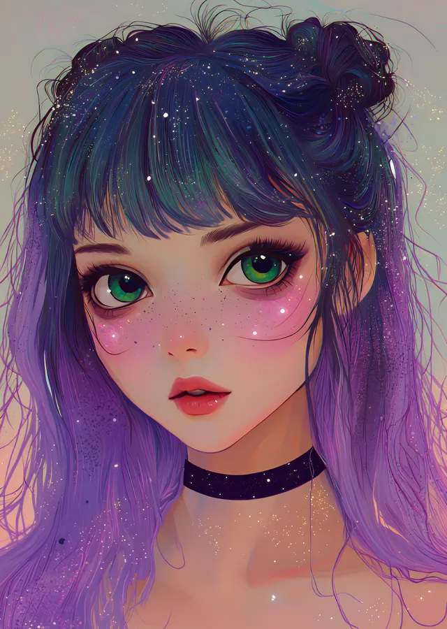 Kawaii Kız - Çift Renkli Uzun Saçlı Anime Kızı metal tablo