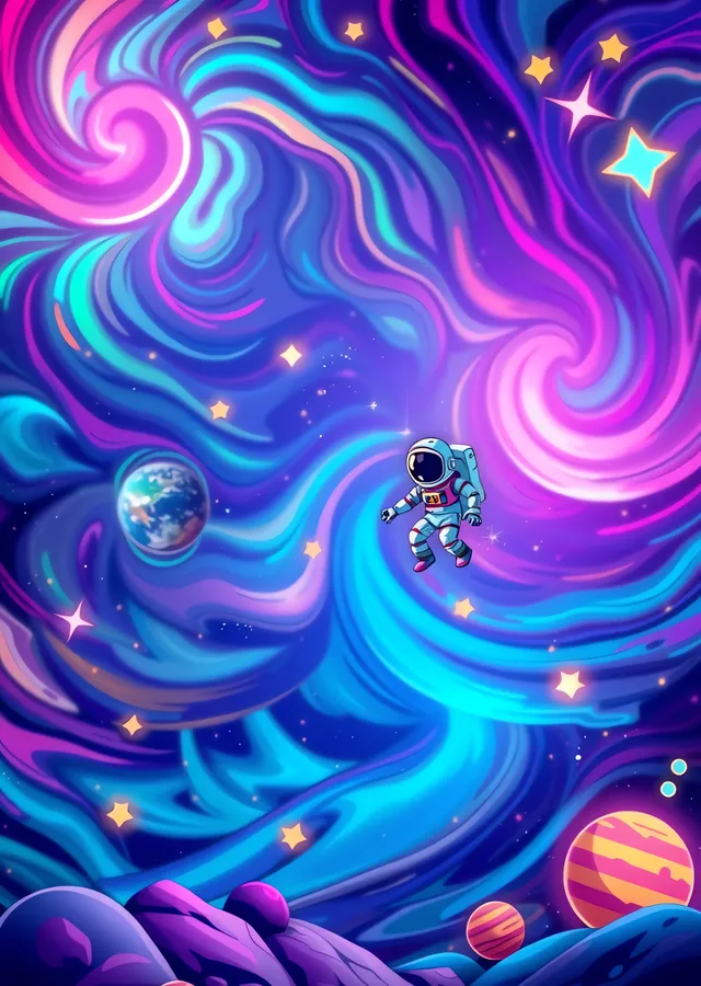 Uzayda Astronot: Renkli Galaksi Manzarası metal tablo