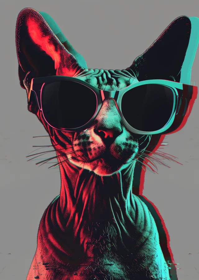 Sphynx Kedisi: Retro Gözlüklerle metal tablo