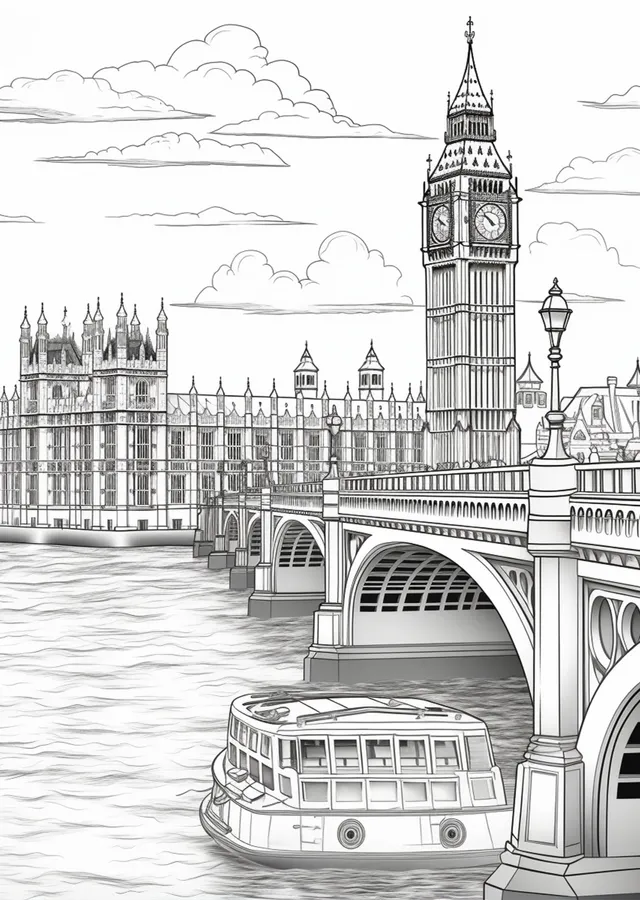 Siyah Çizgili Londra Köprü ve Big Ben metal tablo